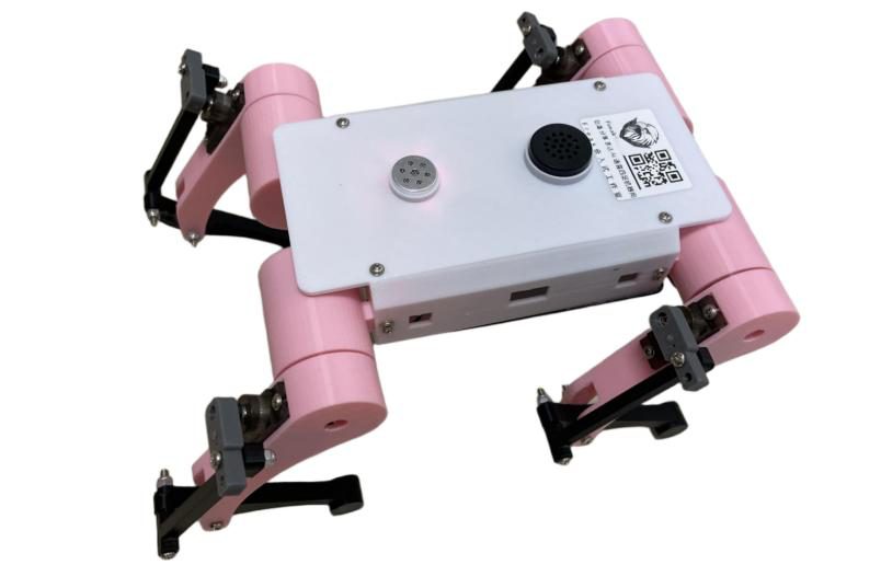 Pink quadruped seen from the other side, standing, on a white background