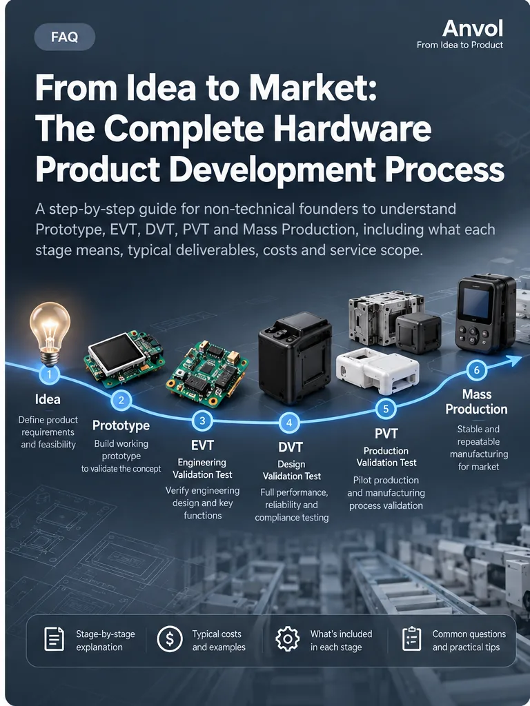 Hardware development stages from idea to mass production