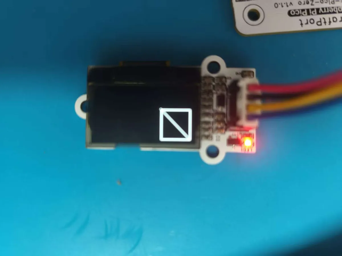 OLED module showing a square outline with a diagonal line