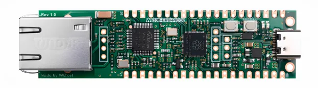 WIZnet W6300-EVB-Pico2 board with RJ45 jack and USB-C connector
