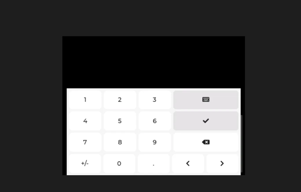 LVGL simulator view scrolled down to reveal a numeric keyboard that had been moved below the visible screen